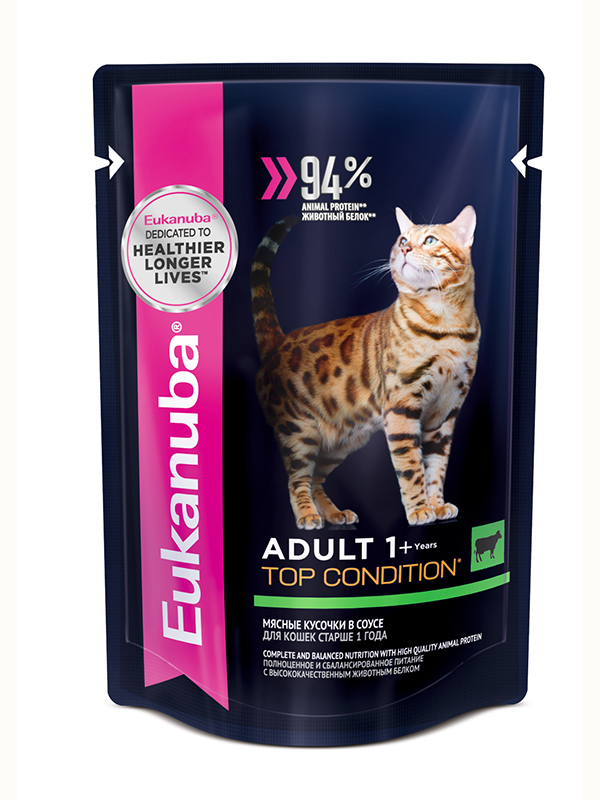  Влажный корм для кошек Eukanuba Adult Top Condition (Говядина в соусе)